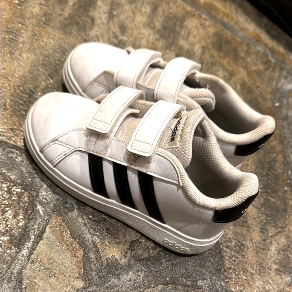 Adidas Kids White and Black Velcro Sneakers 11